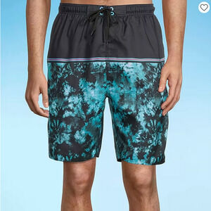 Burnside Size XL Quick Dry E-Board Swim Trunks With 8" Inseam Black Blue